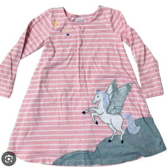 Hanna Andersson Pegasus Striped Appliqué Dress Sz 130cm - Picture 1 of 6
